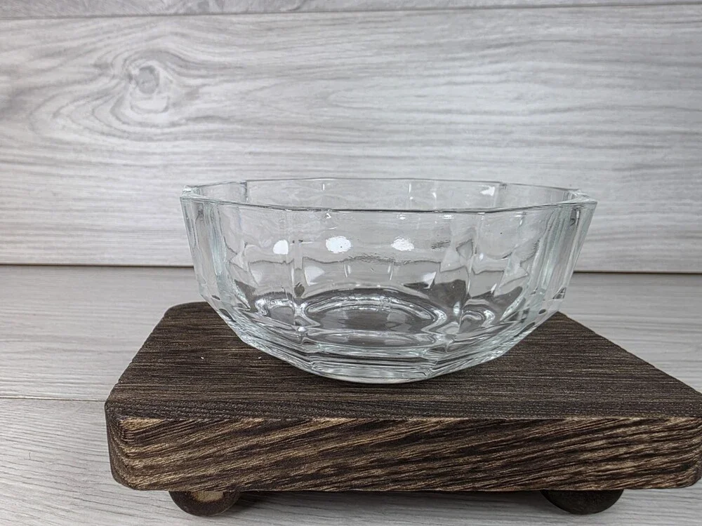 Vintage Clear Glass Decagon Faceted Serving Bowl 4.25